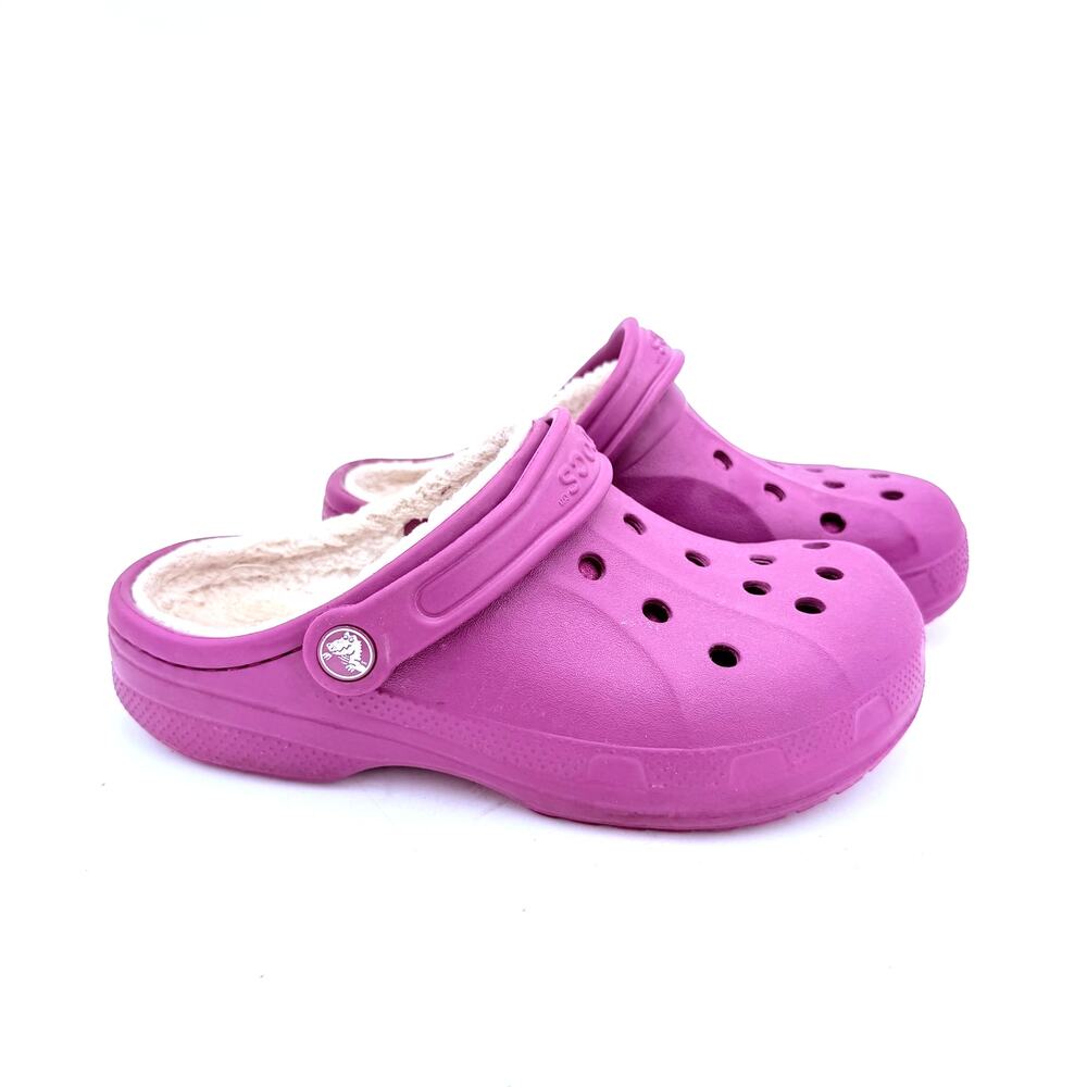 Crocs Women's Fuchsia Faux Fur Lined Classic Clogs Shoes Size 7